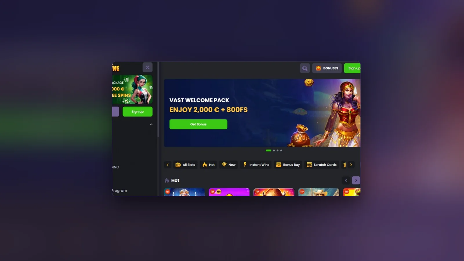 Lobby con giochi popolari dopo l'accesso